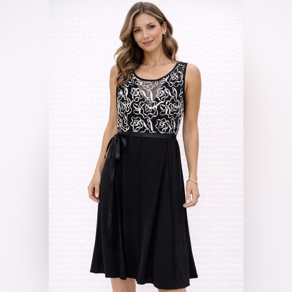✨J’adore Black Embroidered Fit & Flare Dress - Size 14